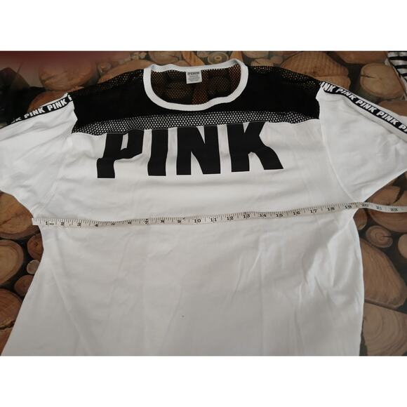 PINK Victoria's Secret Mesh Jersey T-Shirt Slouchy Drop Shoulder 3/4 Sleeve S - Picture 7 of 9